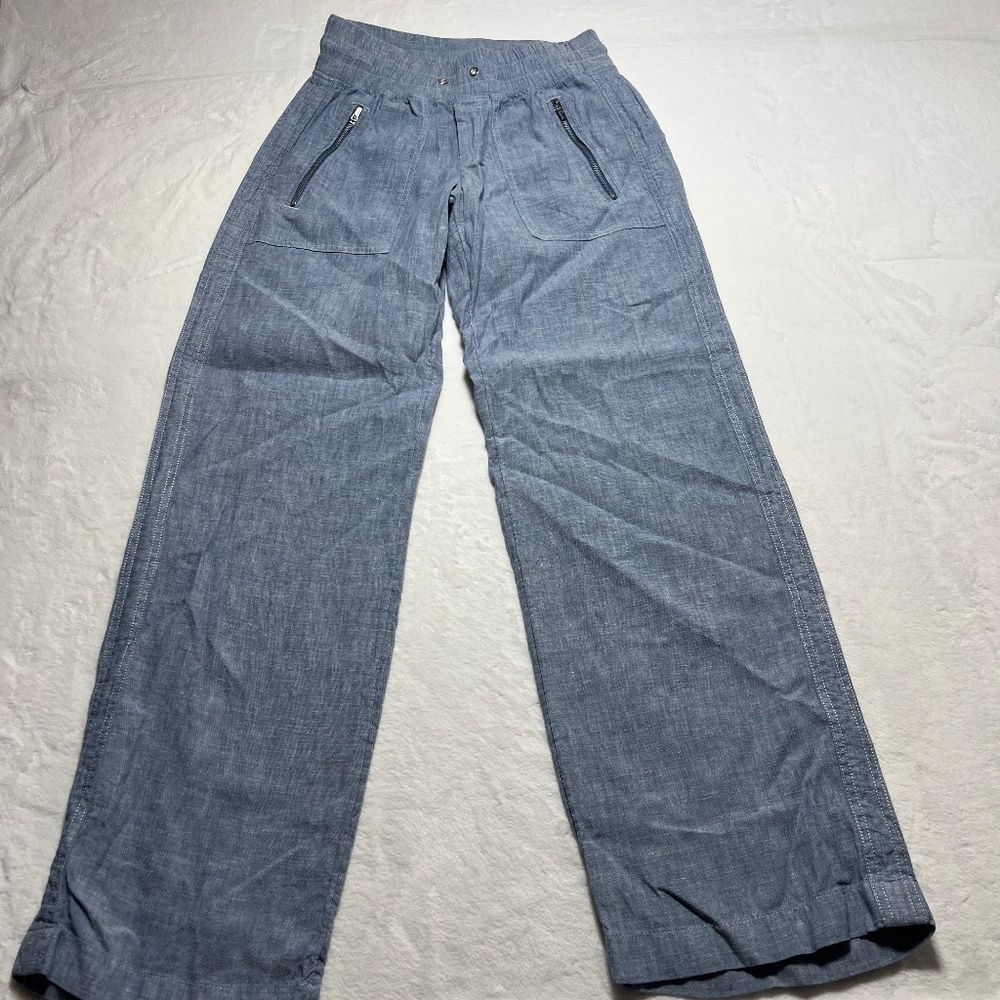 Athleta Wide Leg Linen Blend Zip‎ Pocket Blue Womens 0
